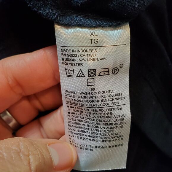 Banana Republic Linen Blend Dark Navy Short Sleeve Shirt 3/4 Front Button Sz XL - Picture 7 of 8